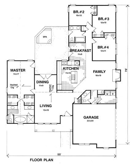 One-Story, Traditional House Plan 92359 with 4 Beds, 3 Baths, 2 Car Garage First Level Plan