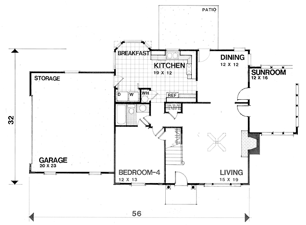 European House Plan 92361 with 4 Beds, 3 Baths, 2 Car Garage Level One