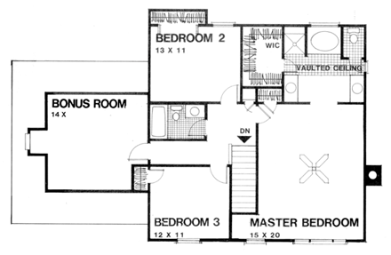 European House Plan 92361 with 4 Beds, 3 Baths, 2 Car Garage Second Level Plan