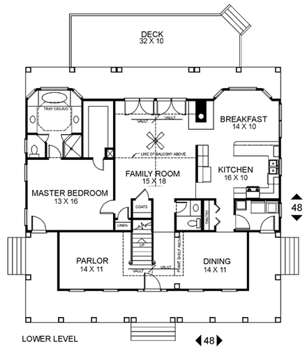Country, Southern House Plan 92363 with 3 Beds, 3 Baths, 2 Car Garage First Level Plan