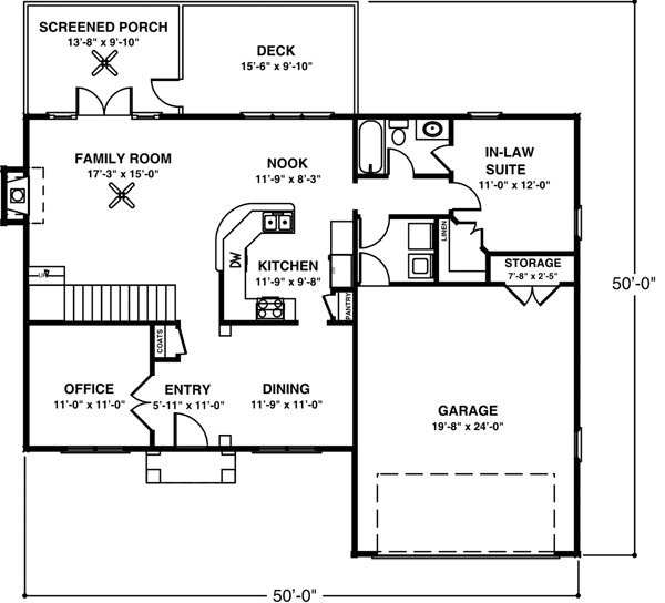 Colonial House Plan 92374 with 4 Beds, 3 Baths, 2 Car Garage Level One
