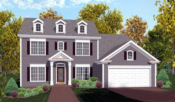 Colonial House Plan 92374 with 4 Beds, 3 Baths, 2 Car Garage Elevation