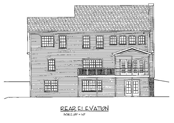 Colonial House Plan 92374 with 4 Beds, 3 Baths, 2 Car Garage Rear Elevation