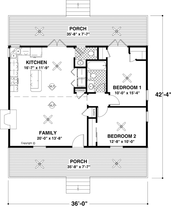 Cabin, Country, Ranch House Plan 92376 with 2 Beds, 2 Baths Level One
