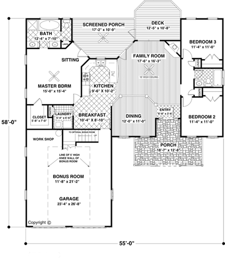 Country, European, Traditional House Plan 92377 with 3 Beds, 2 Baths, 2 Car Garage First Level Plan