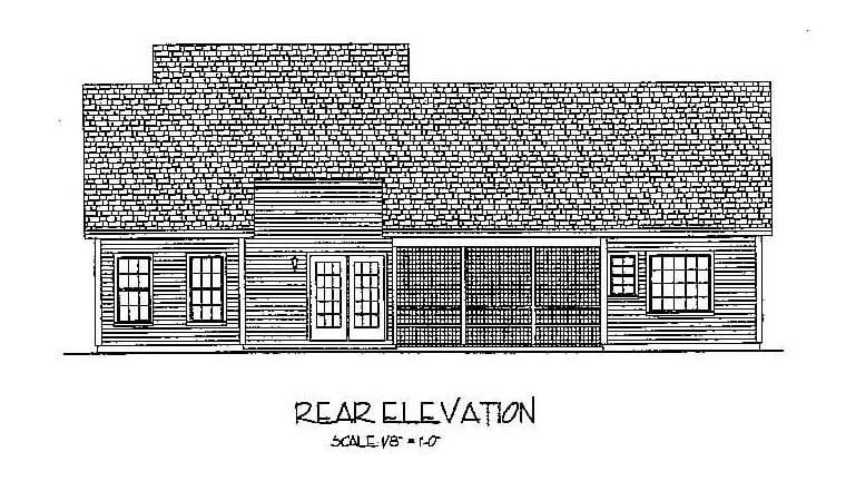 Country, European, Traditional House Plan 92377 with 3 Beds, 2 Baths, 2 Car Garage Rear Elevation