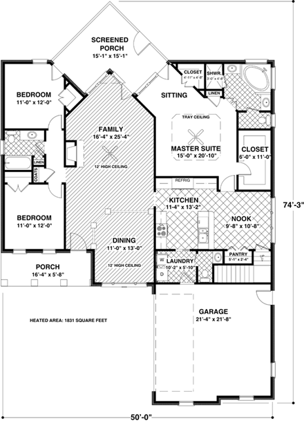 Traditional House Plan 92379 with 3 Beds, 3 Baths, 2 Car Garage First Level Plan