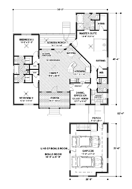 Craftsman, Traditional House Plan 92381 with 3 Beds, 3 Baths, 2 Car Garage First Level Plan