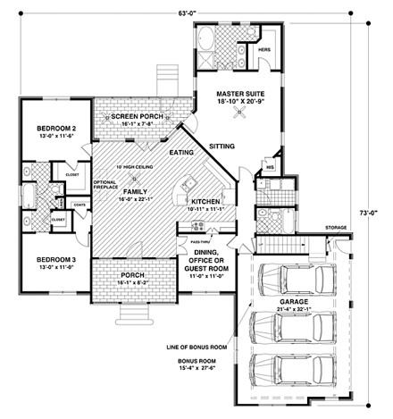 Traditional House Plan 92383 with 3 Beds, 3 Baths, 3 Car Garage First Level Plan