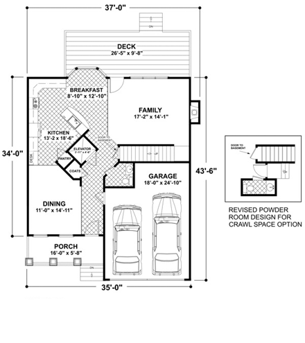 Craftsman House Plan 92384 with 3 Beds, 4 Baths, 2 Car Garage First Level Plan