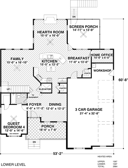 Craftsman House Plan 92386 with 4 Beds, 40 Baths, 3 Car Garage First Level Plan