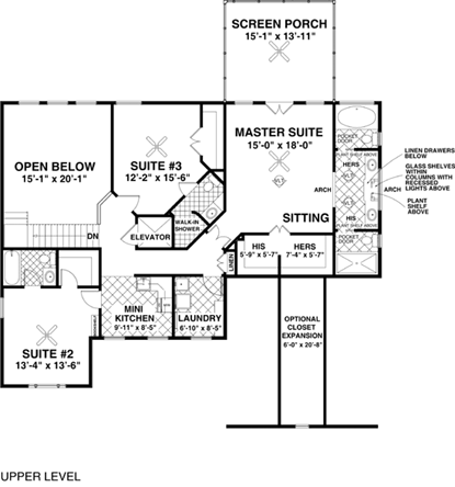 Craftsman House Plan 92386 with 4 Beds, 40 Baths, 3 Car Garage Second Level Plan