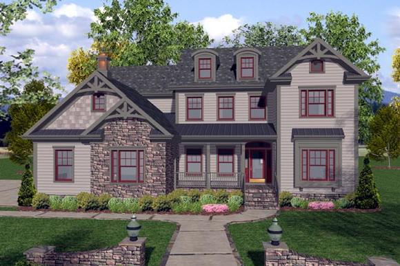 Craftsman, Traditional House Plan 92389 with 4 Beds, 4 Baths, 3 Car Garage Elevation