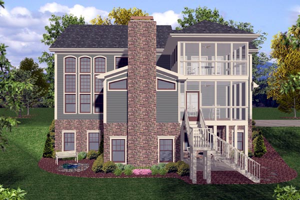 Craftsman, Traditional House Plan 92389 with 4 Beds, 4 Baths, 3 Car Garage Rear Elevation
