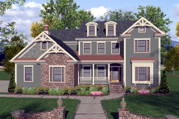 Craftsman, Traditional House Plan 92390 with 4 Beds, 4 Baths, 3 Car Garage Elevation