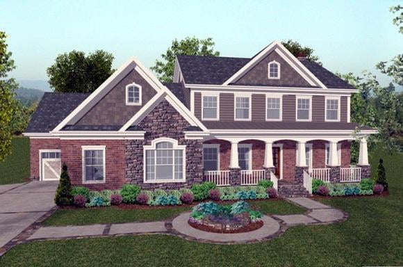 Colonial, Craftsman, Traditional House Plan 92392 with 4 Beds, 5 Baths, 3 Car Garage Elevation