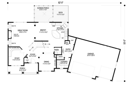 Craftsman House Plan 92393 with 4 Beds, 4 Baths, 3 Car Garage First Level Plan