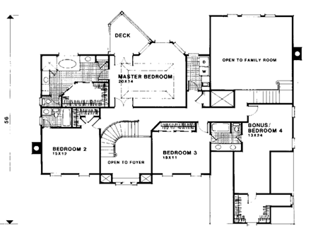 Colonial, European House Plan 92412 with 4 Beds, 4 Baths Second Level Plan