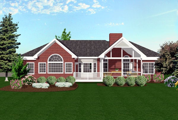 European, Ranch, Traditional House Plan 92421 with 3 Beds, 3 Baths, 3 Car Garage Rear Elevation