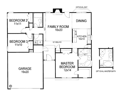 Ranch House Plan 92431 with 3 Beds, 2 Baths, 2 Car Garage First Level Plan