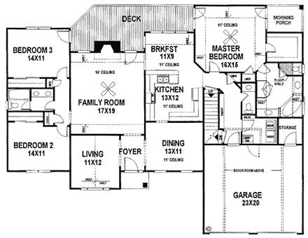 One-Story, Ranch House Plan 92435 with 3 Beds, 3 Baths, 2 Car Garage First Level Plan
