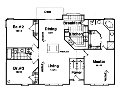 Country House Plan 92442 with 3 Beds, 2 Baths First Level Plan