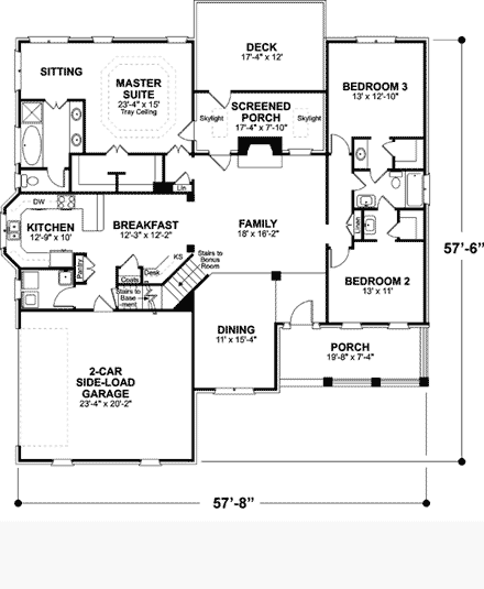 One-Story, Ranch House Plan 92461 with 3 Beds, 2 Baths, 2 Car Garage First Level Plan
