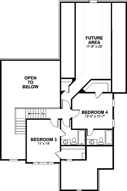 Bungalow, European House Plan 92467 with 4 Beds, 4 Baths, 3 Car Garage Second Level Plan