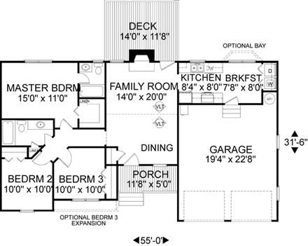 One-Story, Ranch House Plan 92478 with 3 Beds, 2 Baths, 2 Car Garage First Level Plan
