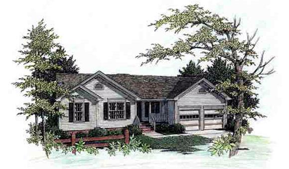 One-Story, Ranch House Plan 92478 with 3 Beds, 2 Baths, 2 Car Garage Elevation