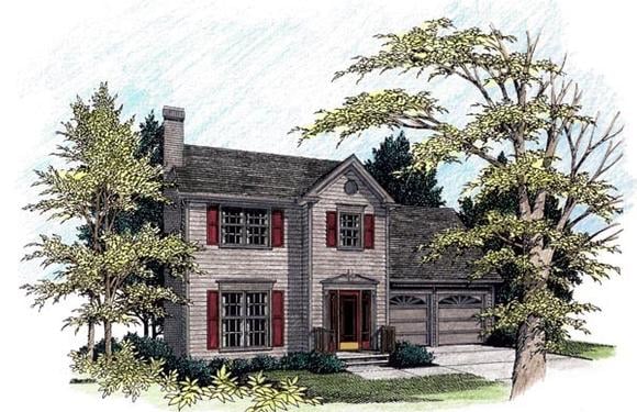 Colonial House Plan 92485 with 4 Beds, 3 Baths, 2 Car Garage Elevation