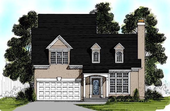 Cape Cod, European, Narrow Lot House Plan 92486 with 3 Beds, 3 Baths, 2 Car Garage Elevation