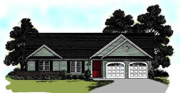 One-Story, Ranch House Plan 92487 with 3 Beds, 2 Baths, 2 Car Garage Elevation