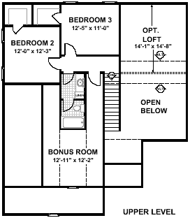 Traditional House Plan 92491 with 3 Beds, 3 Baths, 2 Car Garage Second Level Plan