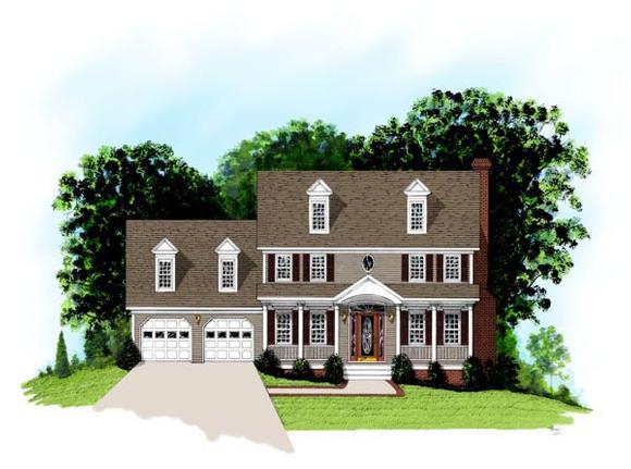 Colonial, Country House Plan 92498 with 4 Beds, 3 Baths, 2 Car Garage Elevation