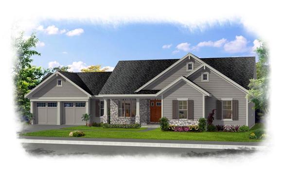 Ranch House Plan 92616 with 3 Beds, 2 Baths, 2 Car Garage Elevation