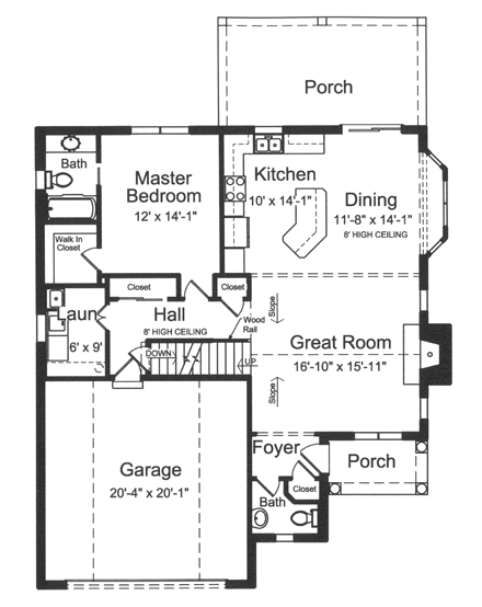 House Plan 92619 with 3 Beds, 3 Baths, 2 Car Garage First Level Plan