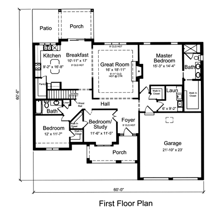 House Plan 92620 with 3 Beds, 2 Baths, 2 Car Garage First Level Plan