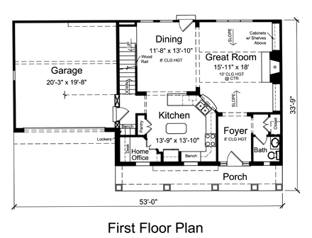 House Plan 92621 with 3 Beds, 3 Baths, 2 Car Garage First Level Plan