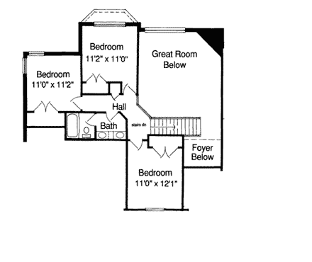 Bungalow, European House Plan 92629 with 4 Beds, 3 Baths, 2 Car Garage Second Level Plan