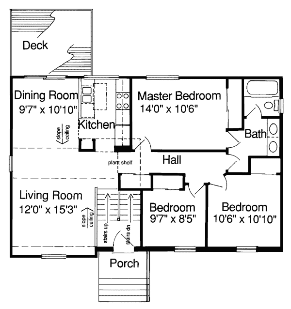 Bungalow, Colonial House Plan 92633 with 3 Beds, 2 Baths, 2 Car Garage Level One