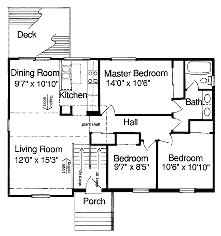 Bungalow, Colonial House Plan 92633 with 3 Beds, 2 Baths, 2 Car Garage First Level Plan