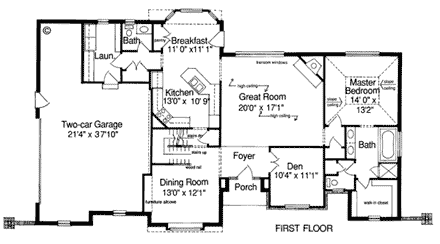 European House Plan 92640 with 3 Beds, 3 Baths, 2 Car Garage First Level Plan