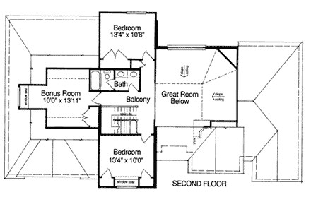 European House Plan 92640 with 3 Beds, 3 Baths, 2 Car Garage Second Level Plan