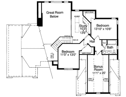 Traditional House Plan 92643 with 3 Beds, 3 Baths, 2 Car Garage Second Level Plan