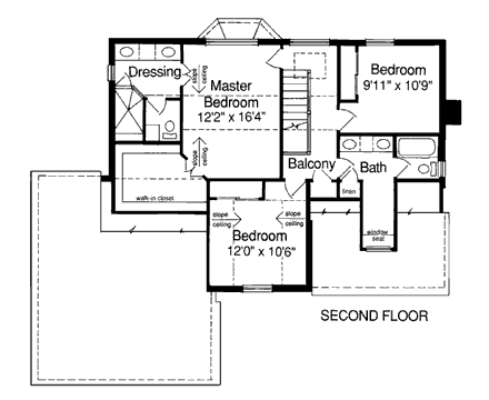 Country, European House Plan 92652 with 3 Beds, 3 Baths, 2 Car Garage Second Level Plan