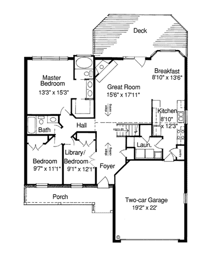 Bungalow, Country House Plan 92685 with 3 Beds, 2 Baths, 2 Car Garage First Level Plan