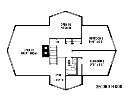 Contemporary House Plan 92806 with 3 Beds, 2 Baths Second Level Plan