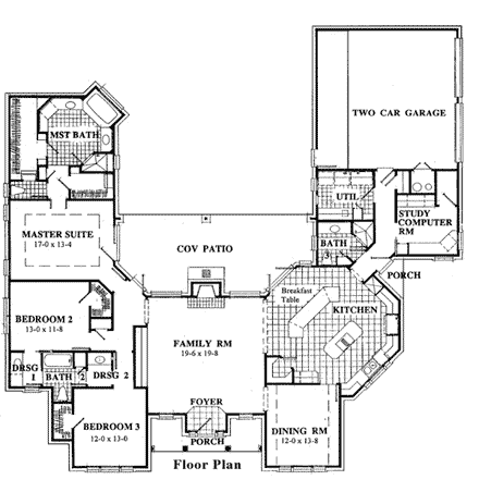 European, Traditional House Plan 92901 with 3 Beds, 3 Baths, 2 Car Garage First Level Plan