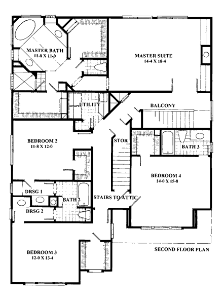 European House Plan 92908 with 4 Beds, 4 Baths, 2 Car Garage Second Level Plan
